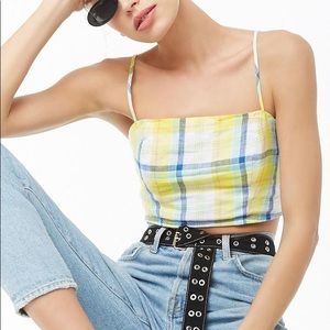 NWT Forever 21 Plaid Linen Crop cami